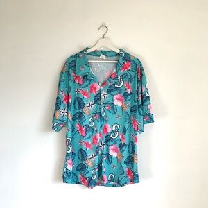 Seattle Mariners Turquoise / Pink Aloha Night Floral Button Up Shirt Size XL